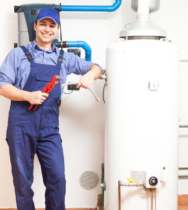 plumber installing hot water heater